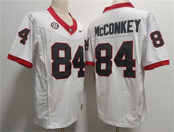 Mens Georgia Bulldogs #84 Ladd McConkey White Stitched Jersey